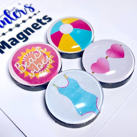 Set of 4 Magnets - Beach Vibes Glass Refrigerator Kitchen Whiteboard - Picture 2 of 3
